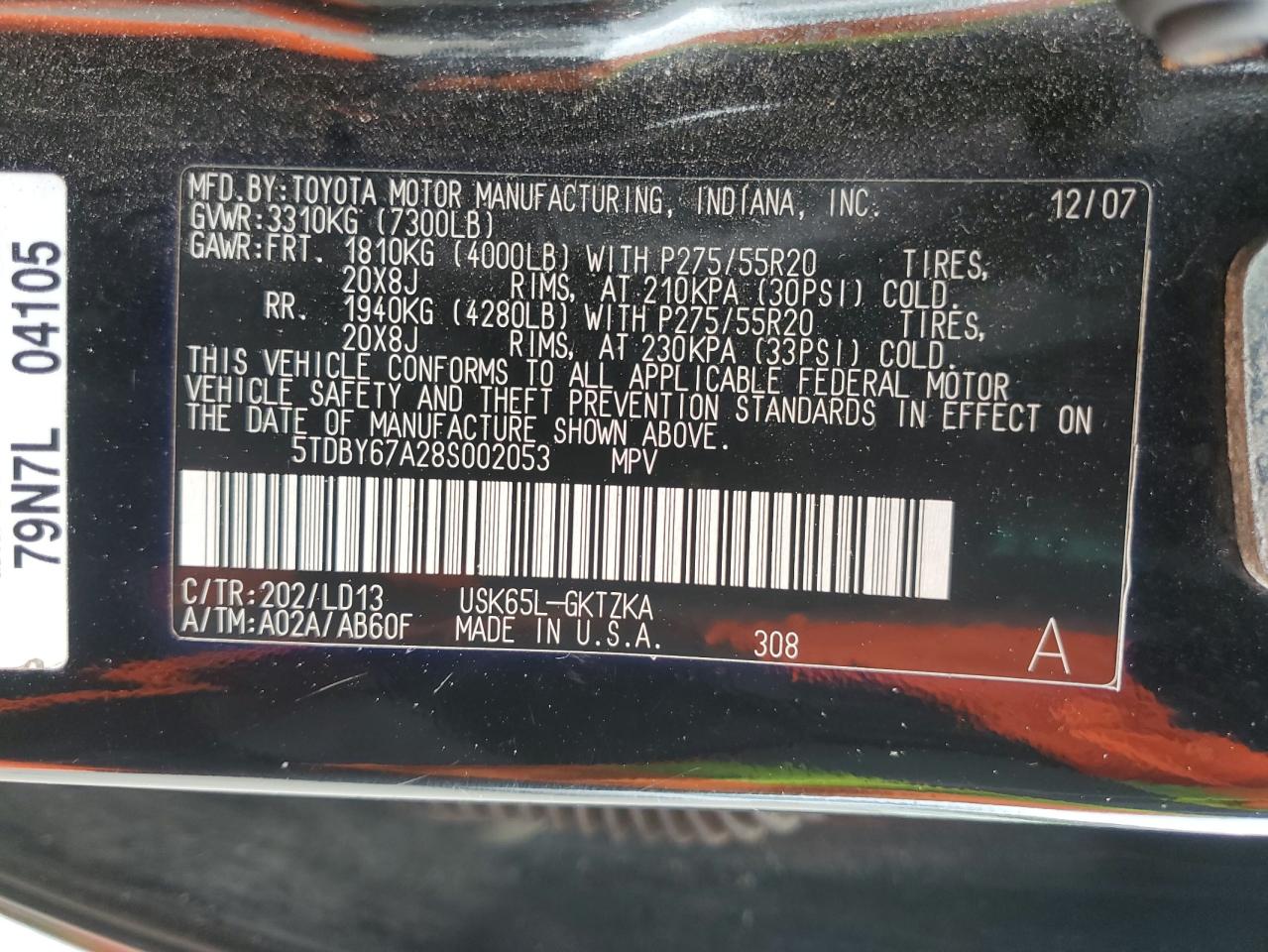 2008 Toyota Sequoia Platinum VIN: 5TDBY67A28S002053 Lot: 56921375