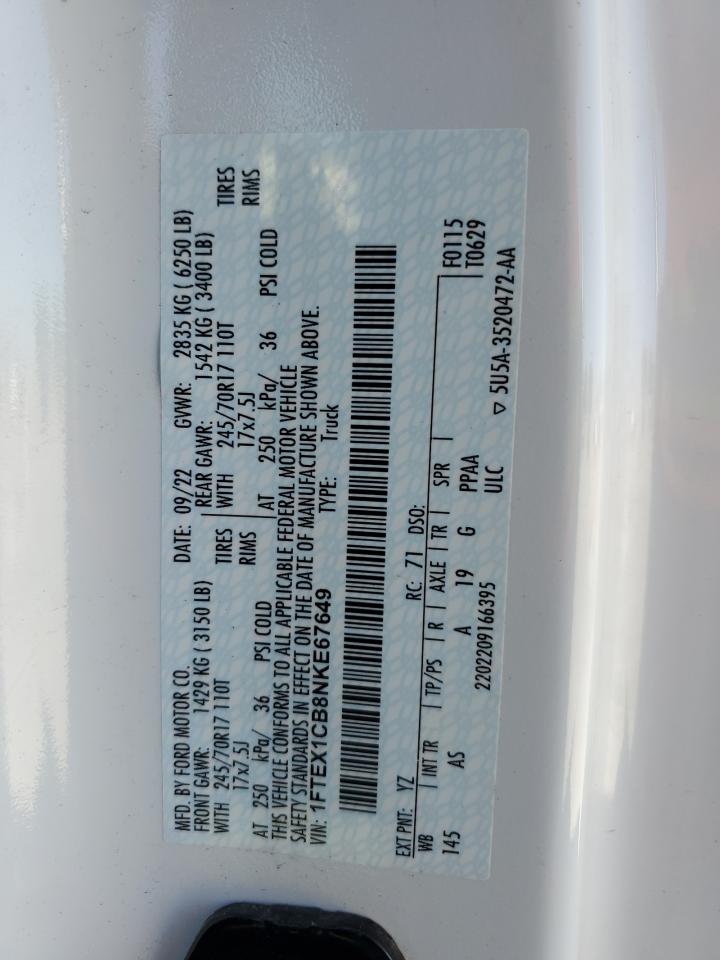 1FTEX1CB8NKE67649 FORD F-150 2022