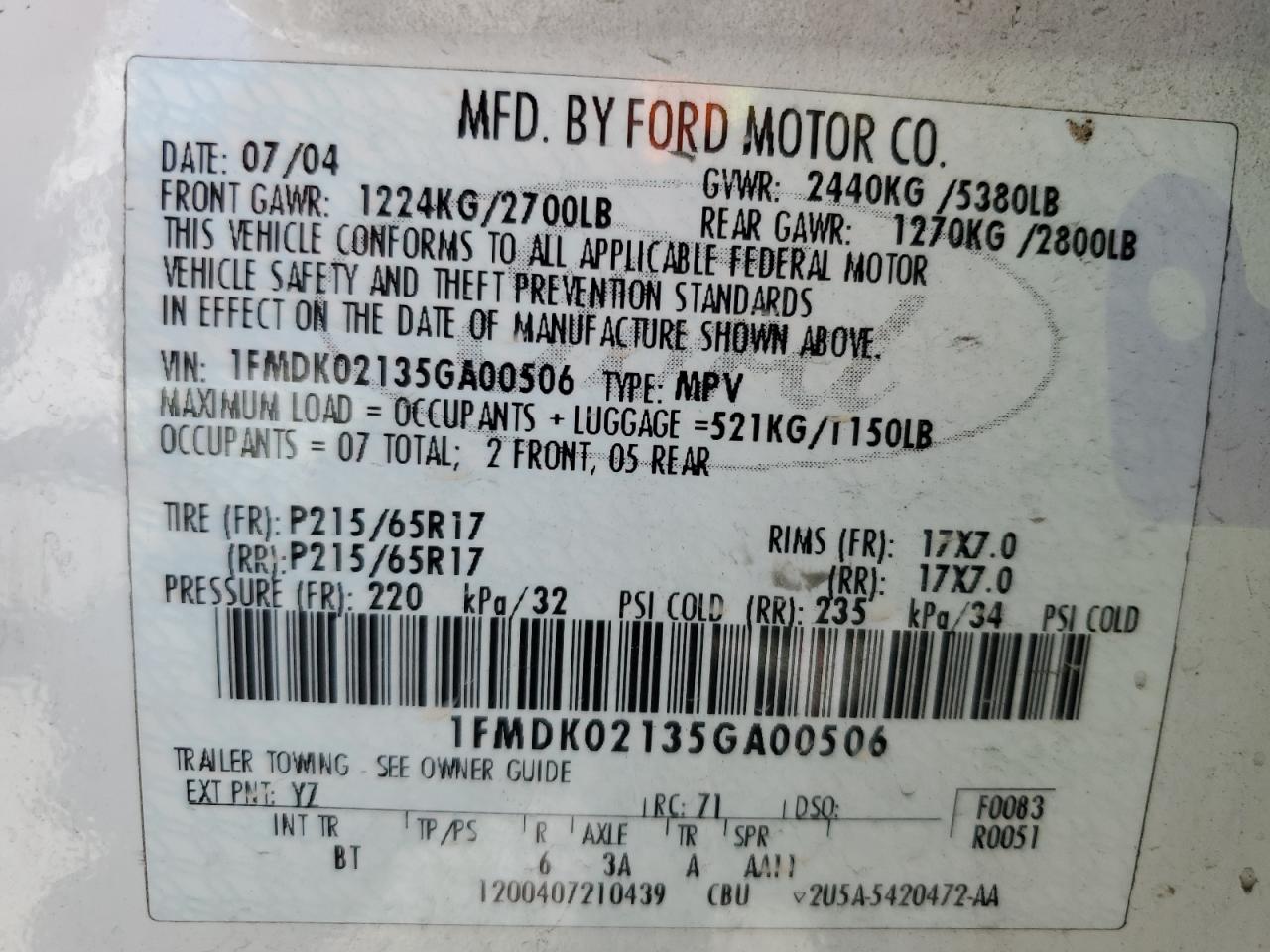 2005 Ford Freestyle Sel VIN: 1FMDK02135GA00506 Lot: 56339275