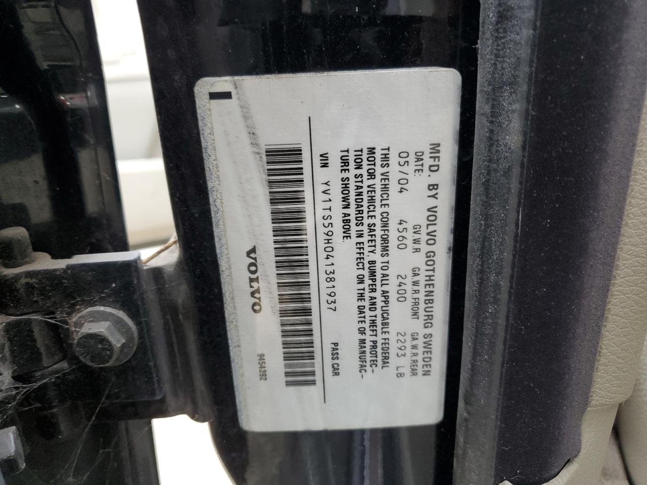 2004 Volvo S80 2.5T VIN: YV1TS59H041381937 Lot: 55968215