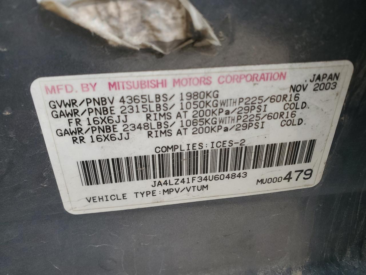 2004 Mitsubishi Outlander Xls VIN: JA4LZ41F34U604843 Lot: 56751135