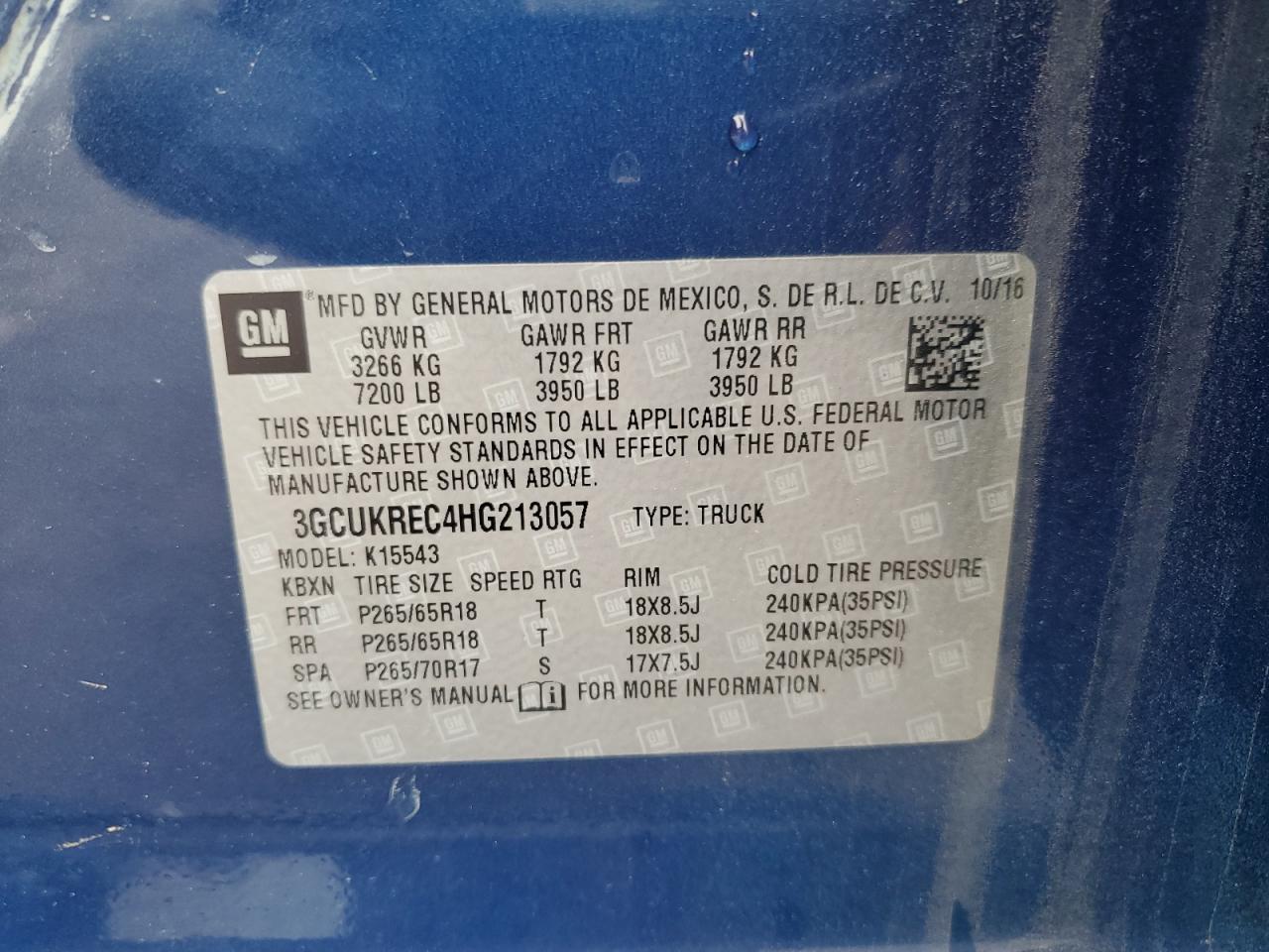 3GCUKREC4HG213057 CHEVROLET ALL Models 2017
