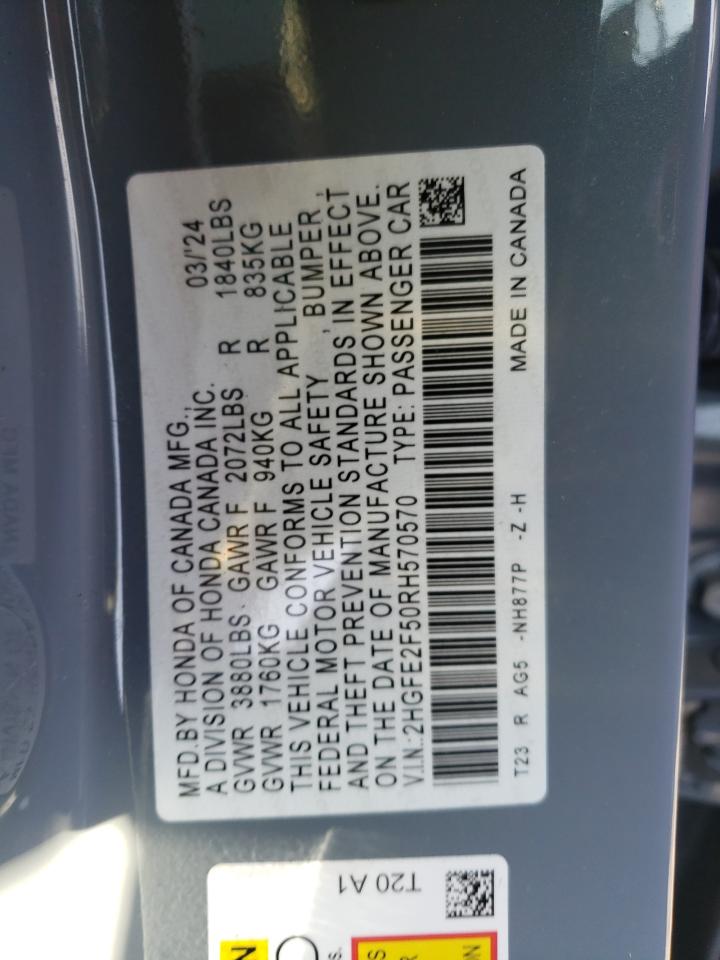 2HGFE2F50RH570570 HONDA CIVIC 2024