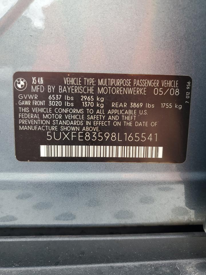 2008 BMW X5 4.8I VIN: 5UXFE83598L165541 Lot: 56416875