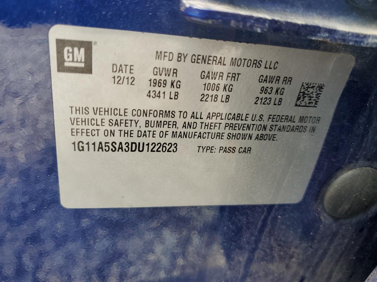 2013 Chevrolet Malibu Ls VIN: 1G11A5SA3DU122623 Lot: 56650205