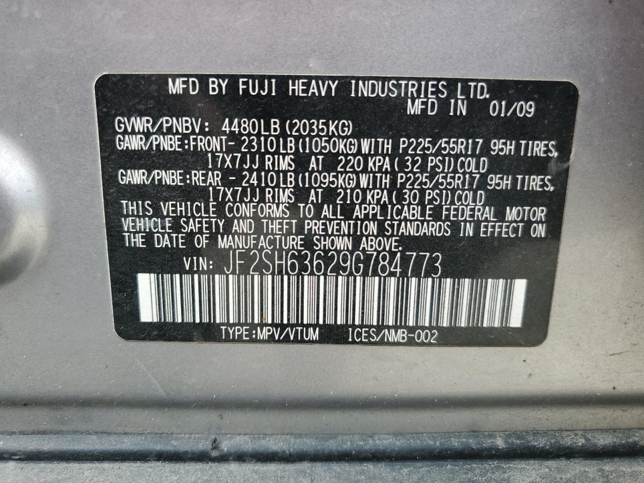 2009 Subaru Forester 2.5X Premium VIN: JF2SH63629G784773 Lot: 57362515