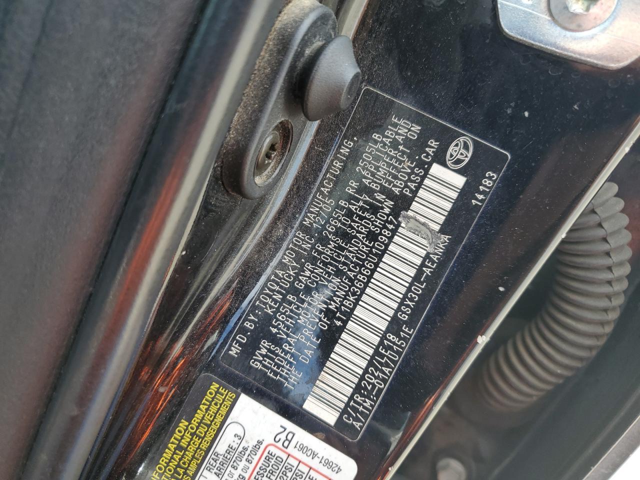 2006 Toyota Avalon Xl VIN: 4T1BK36B66U109847 Lot: 57456335