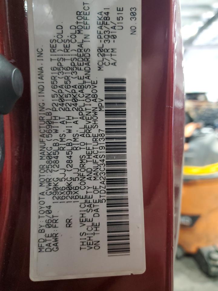 2004 Toyota Sienna Ce VIN: 5TDZA23C34S191387 Lot: 57725495