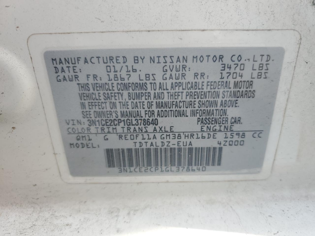 2016 Nissan Versa Note S VIN: 3N1CE2CP1GL378640 Lot: 56316925