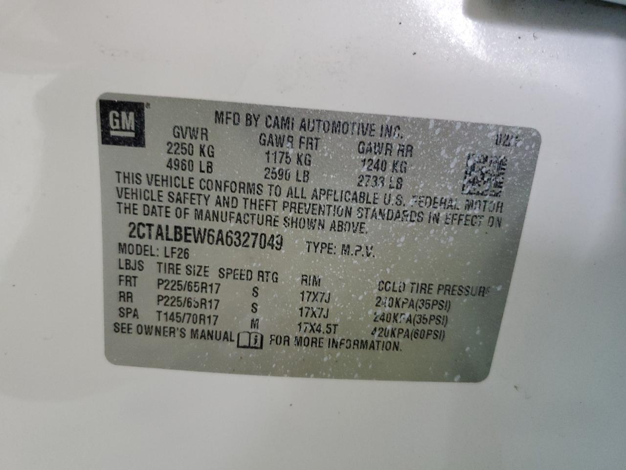 2010 GMC Terrain Sle VIN: 2CTALBEW6A6327049 Lot: 65758895