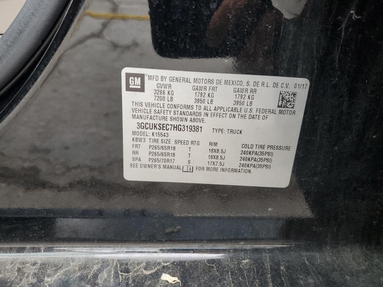 3GCUKSEC7HG319381 CHEVROLET ALL Models 2017