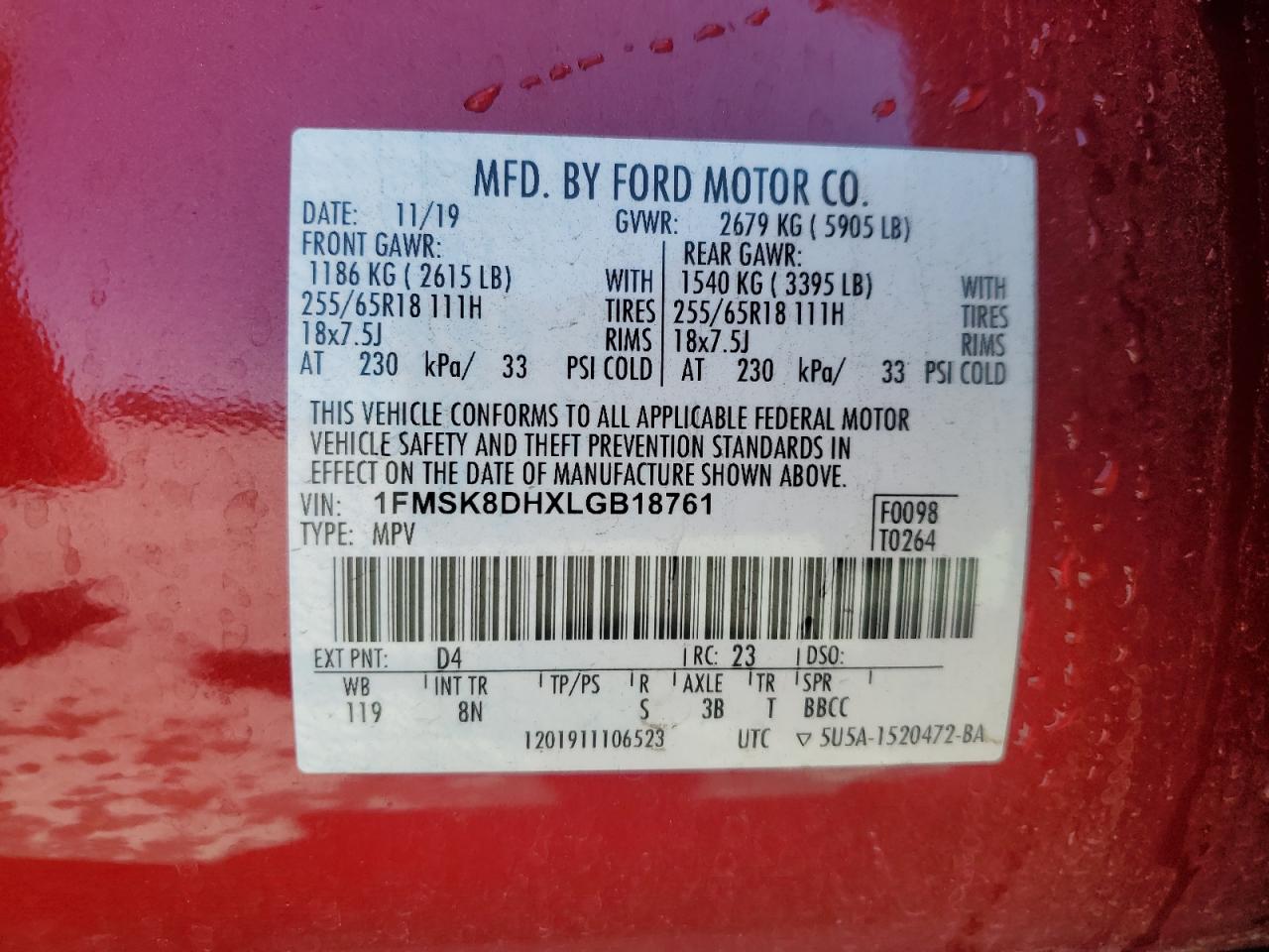 1FMSK8DHXLGB18761 FORD EXPLORER 2020