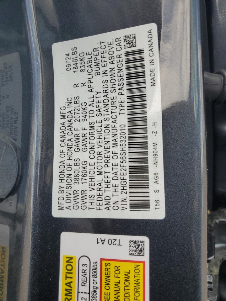 2HGFE2F56SH532010 HONDA CIVIC 2025