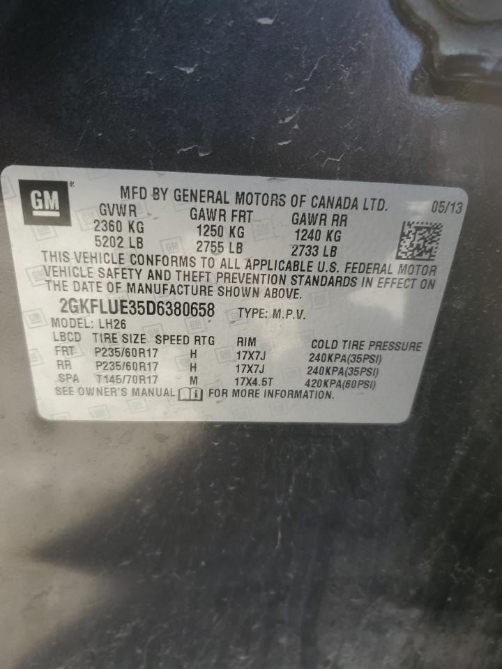 2013 GMC Terrain Slt VIN: 2GKFLUE35D6380658 Lot: 58040635