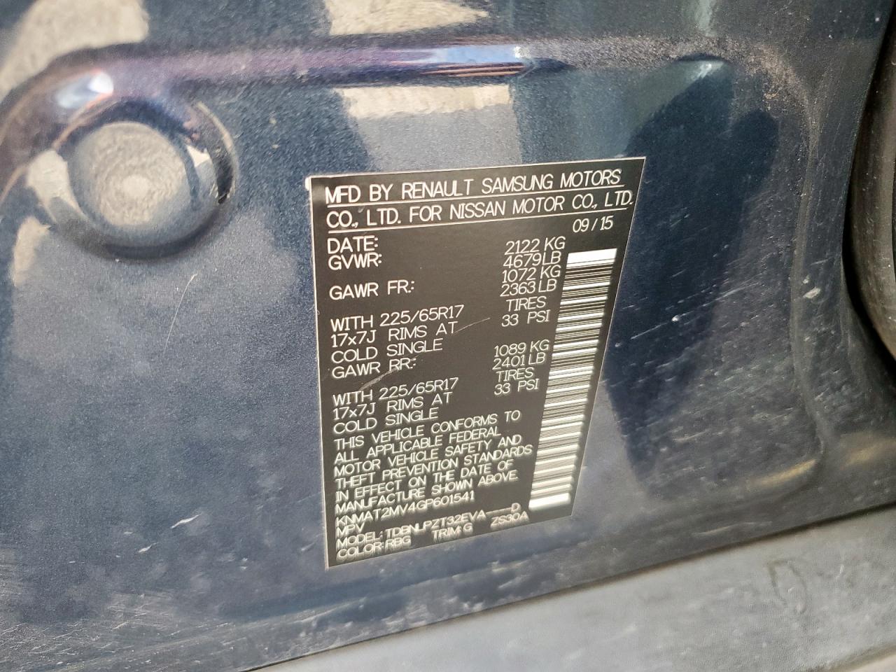 KNMAT2MV4GP601541 NISSAN ROGUE 2016