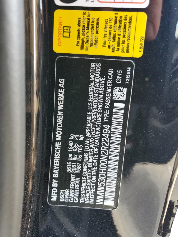 2022 Mini Cooper S VIN: WMW53DH00N2R22494 Lot: 56607775