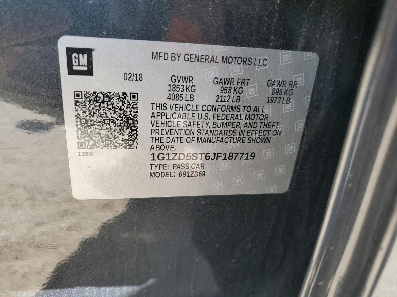 2018 Chevrolet Malibu Lt VIN: 1G1ZD5ST6JF187719 Lot: 55967035