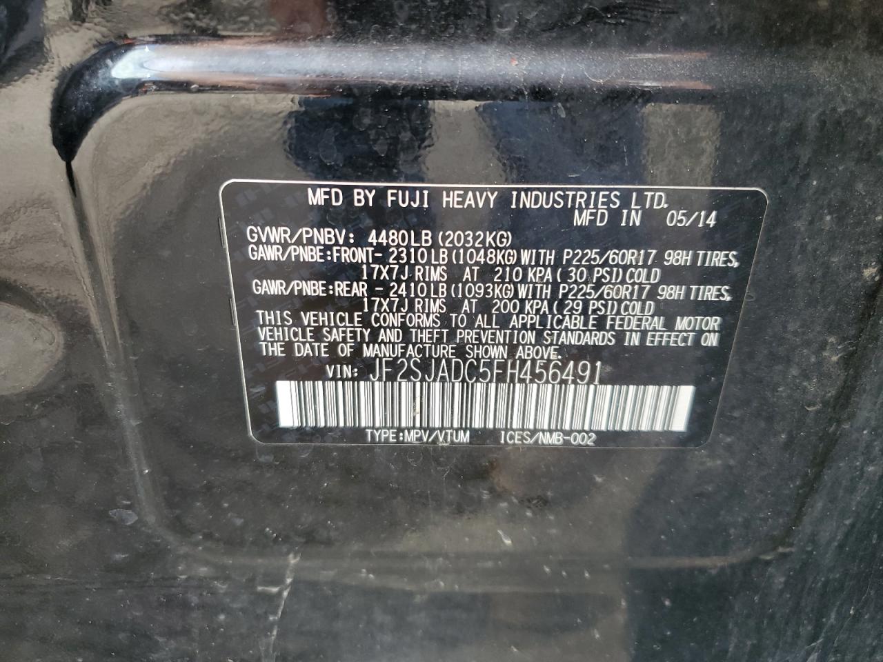 2015 Subaru Forester 2.5I Premium VIN: JF2SJADC5FH456491 Lot: 56969855