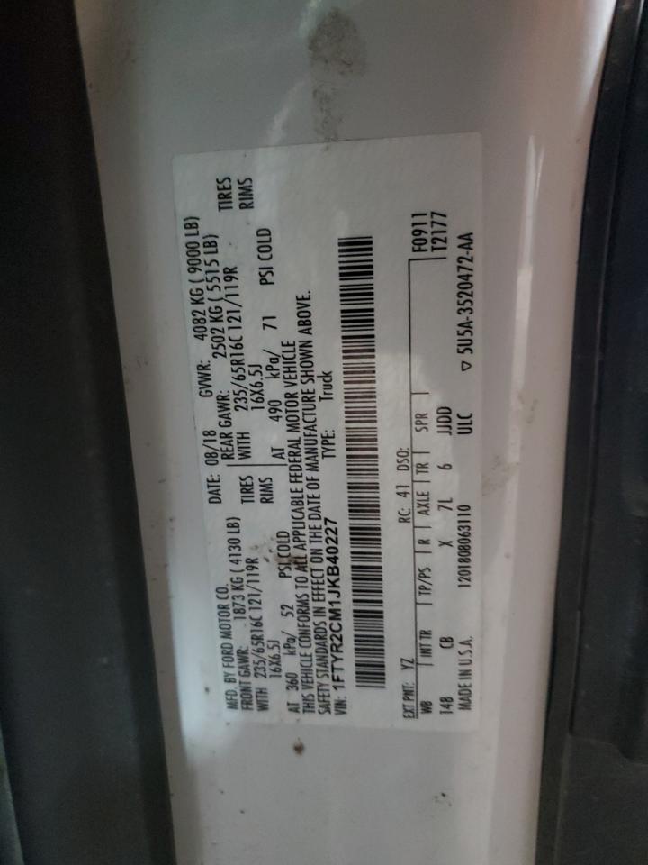1FTYR2CM1JKB40227 FORD TRANSIT 2018