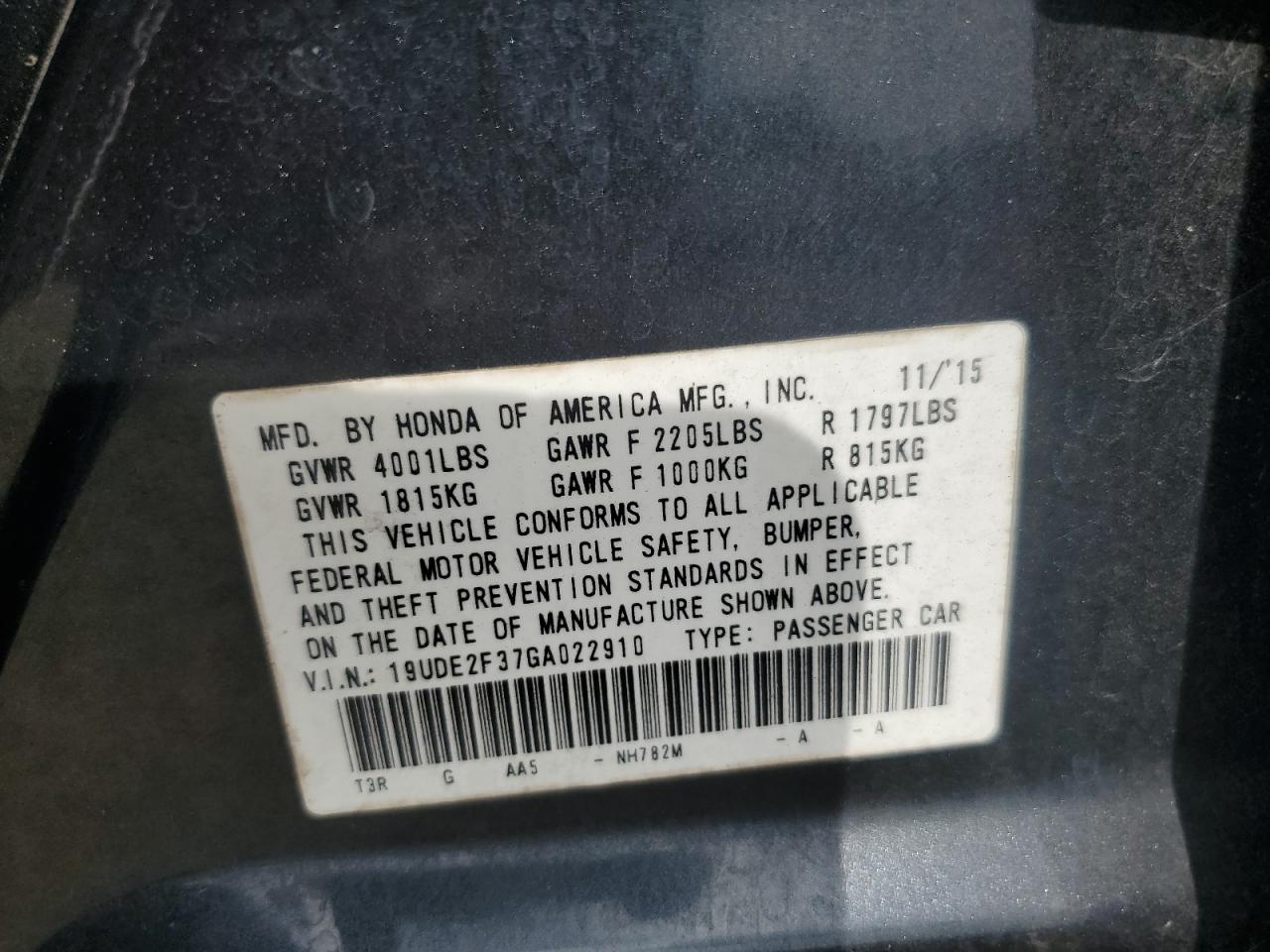 2016 Acura Ilx Base Watch Plus VIN: 19UDE2F37GA022910 Lot: 58783365
