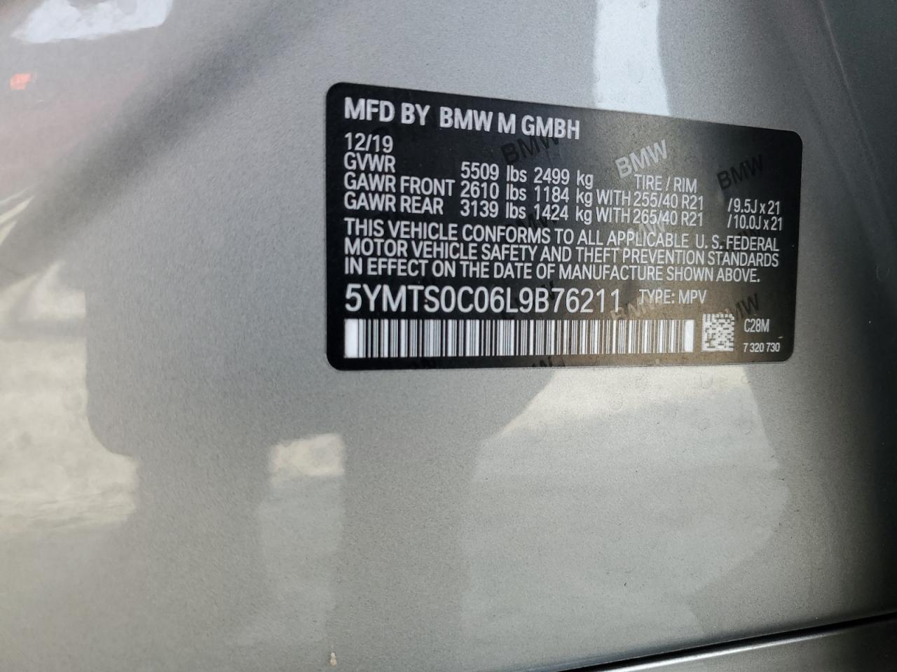 2020 BMW X3 M Competition VIN: 5YMTS0C06L9B76211 Lot: 57414375