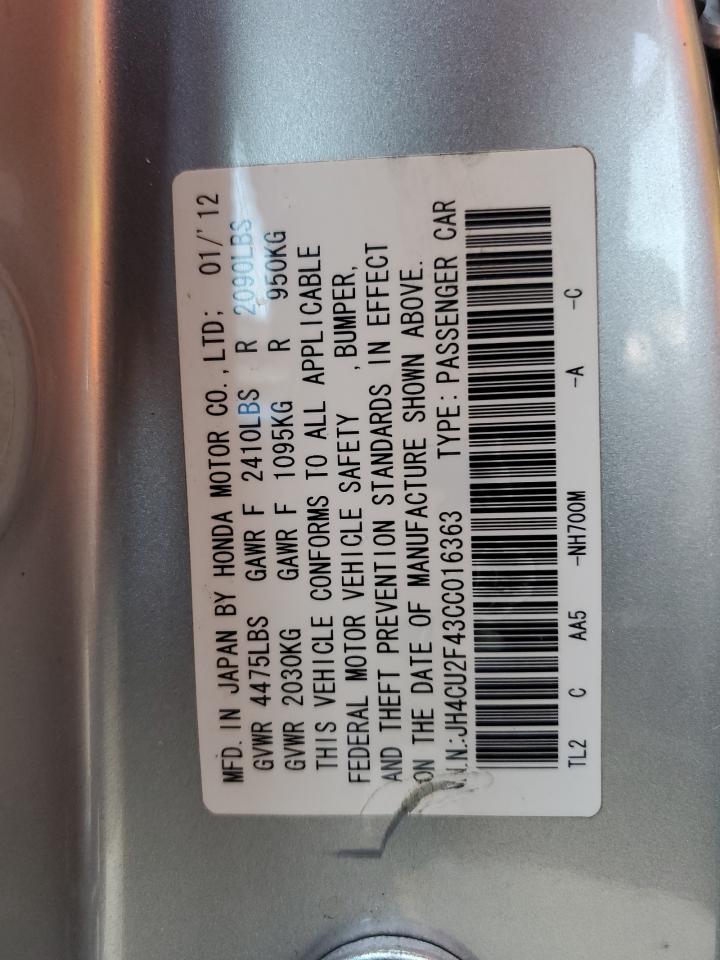 2012 Acura Tsx VIN: JH4CU2F43CC016363 Lot: 57299875