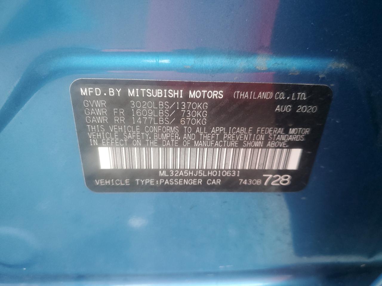 2020 Mitsubishi Mirage Le VIN: ML32A5HJ5LH010631 Lot: 56127705