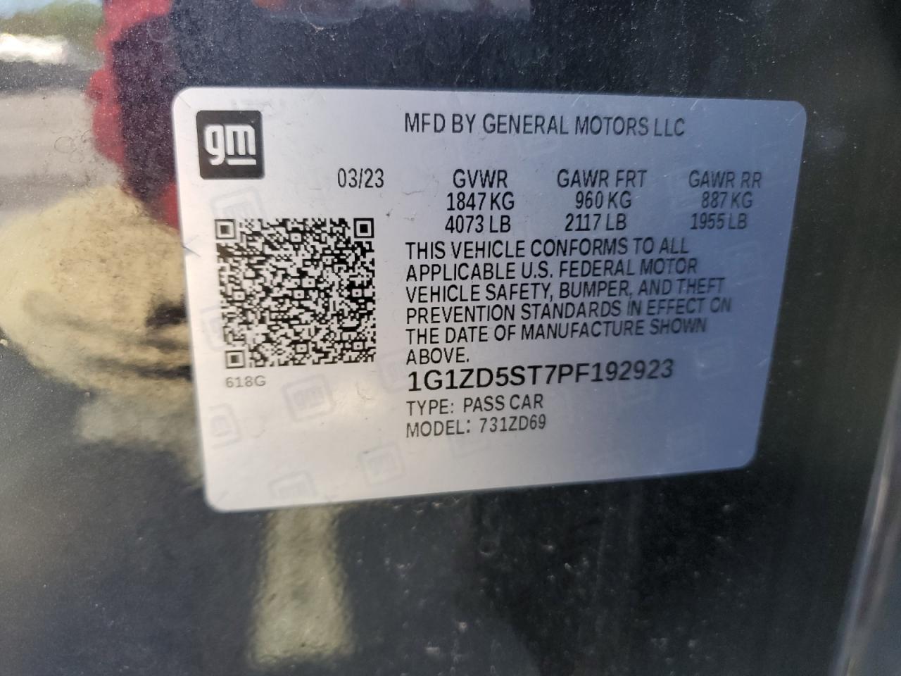 1G1ZD5ST7PF192923 CHEVROLET MALIBU 2023
