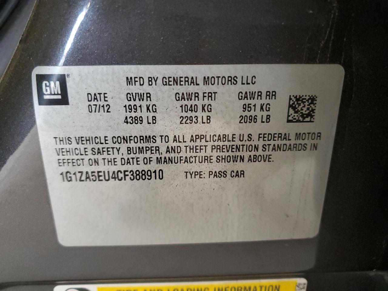 2012 Chevrolet Malibu Ls VIN: 1G1ZA5EU4CF388910 Lot: 56179405