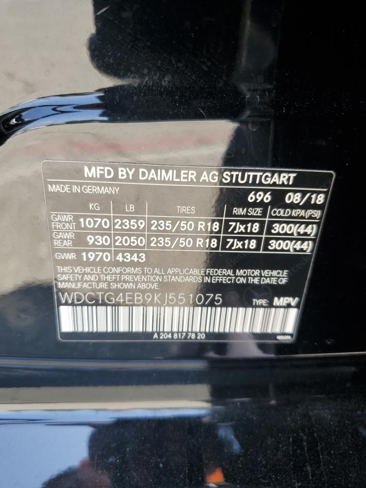 2019 Mercedes-Benz Gla 250 VIN: WDCTG4EB9KJ551075 Lot: 56349395