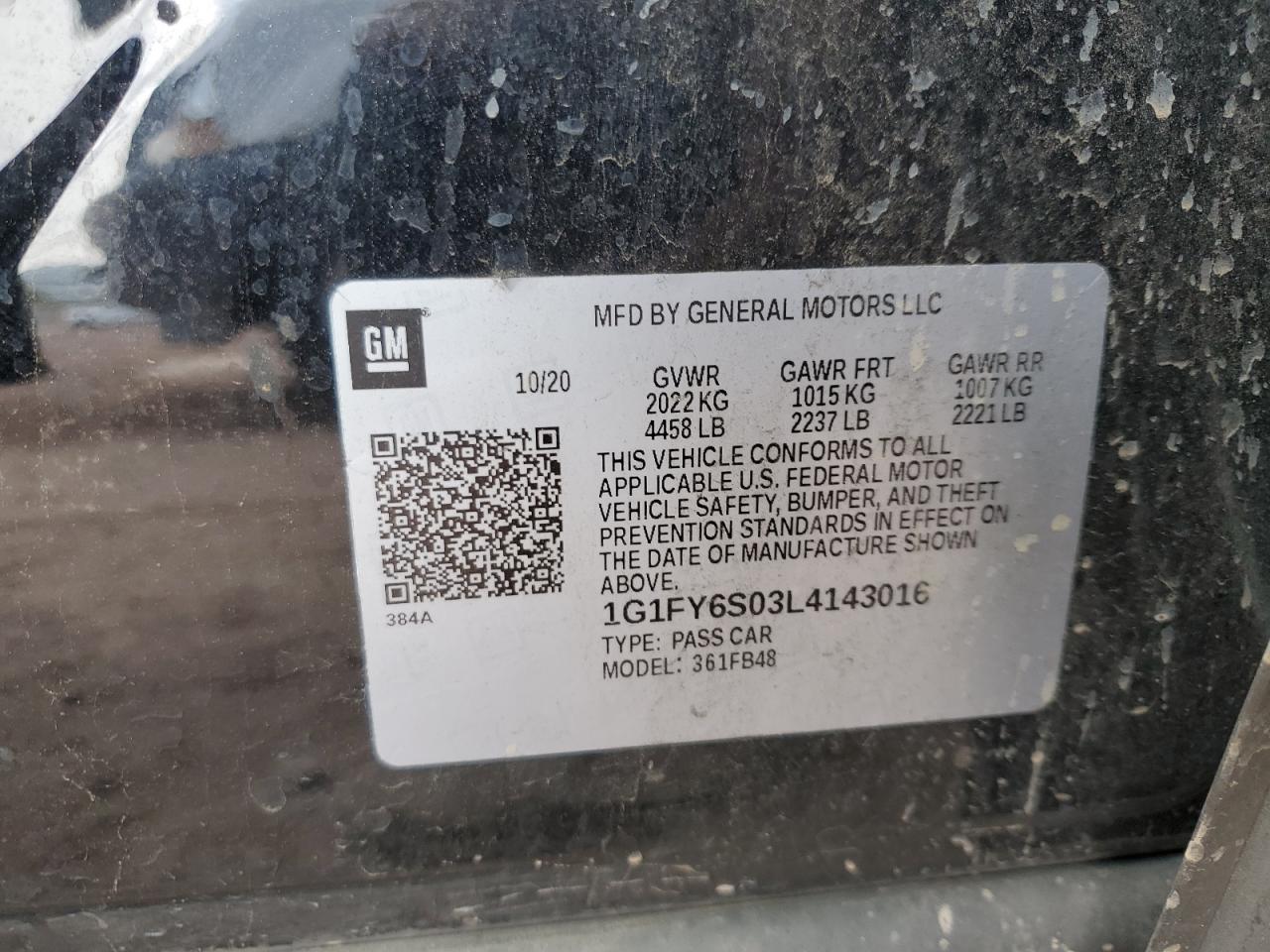 2020 Chevrolet Bolt Ev Lt VIN: 1G1FY6S03L4143016 Lot: 55992495