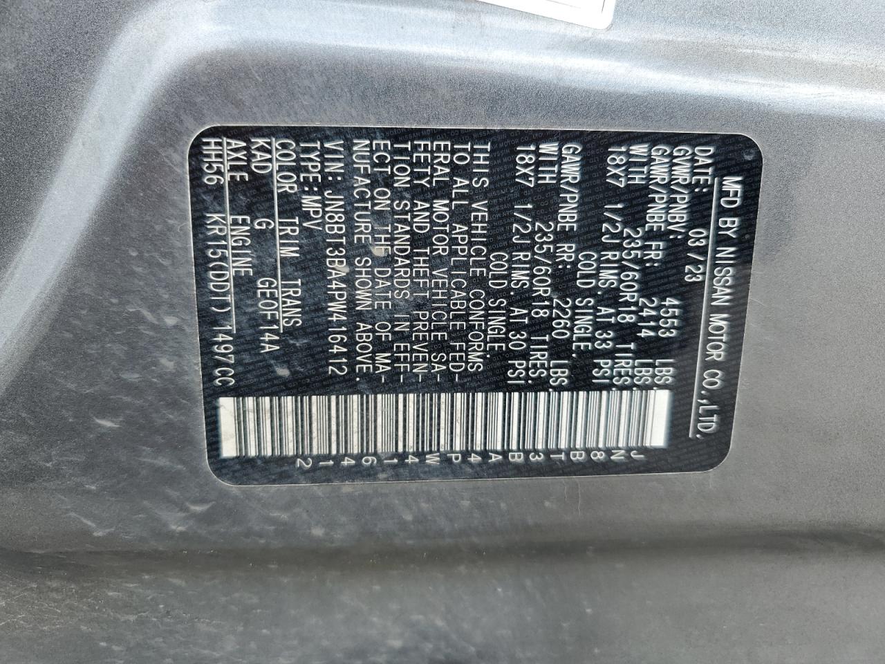 JN8BT3BA4PW416412 NISSAN ROGUE 2023