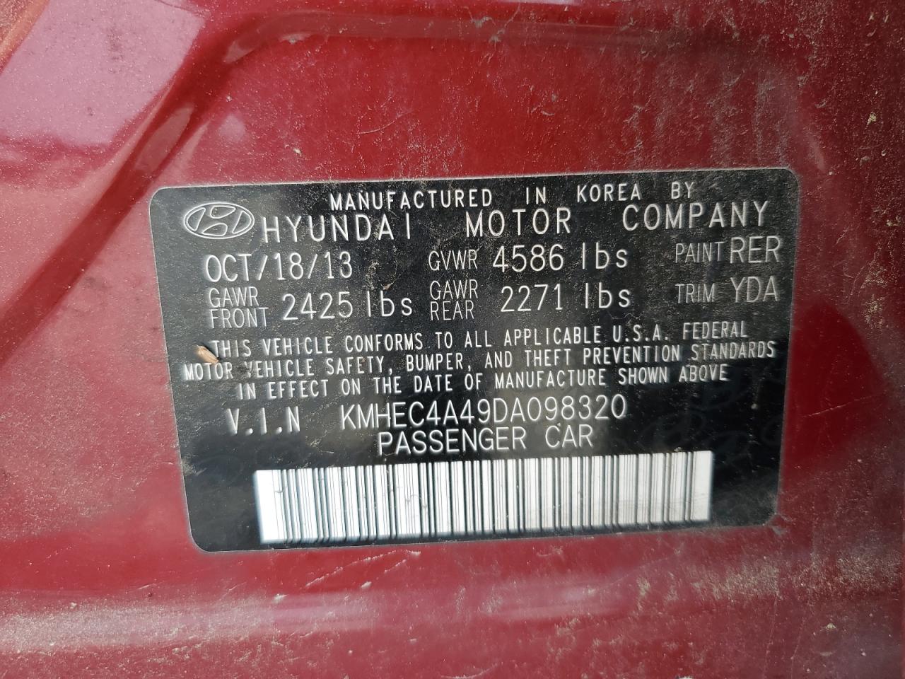 2013 Hyundai Sonata Hybrid VIN: KMHEC4A49DA098320 Lot: 56647575