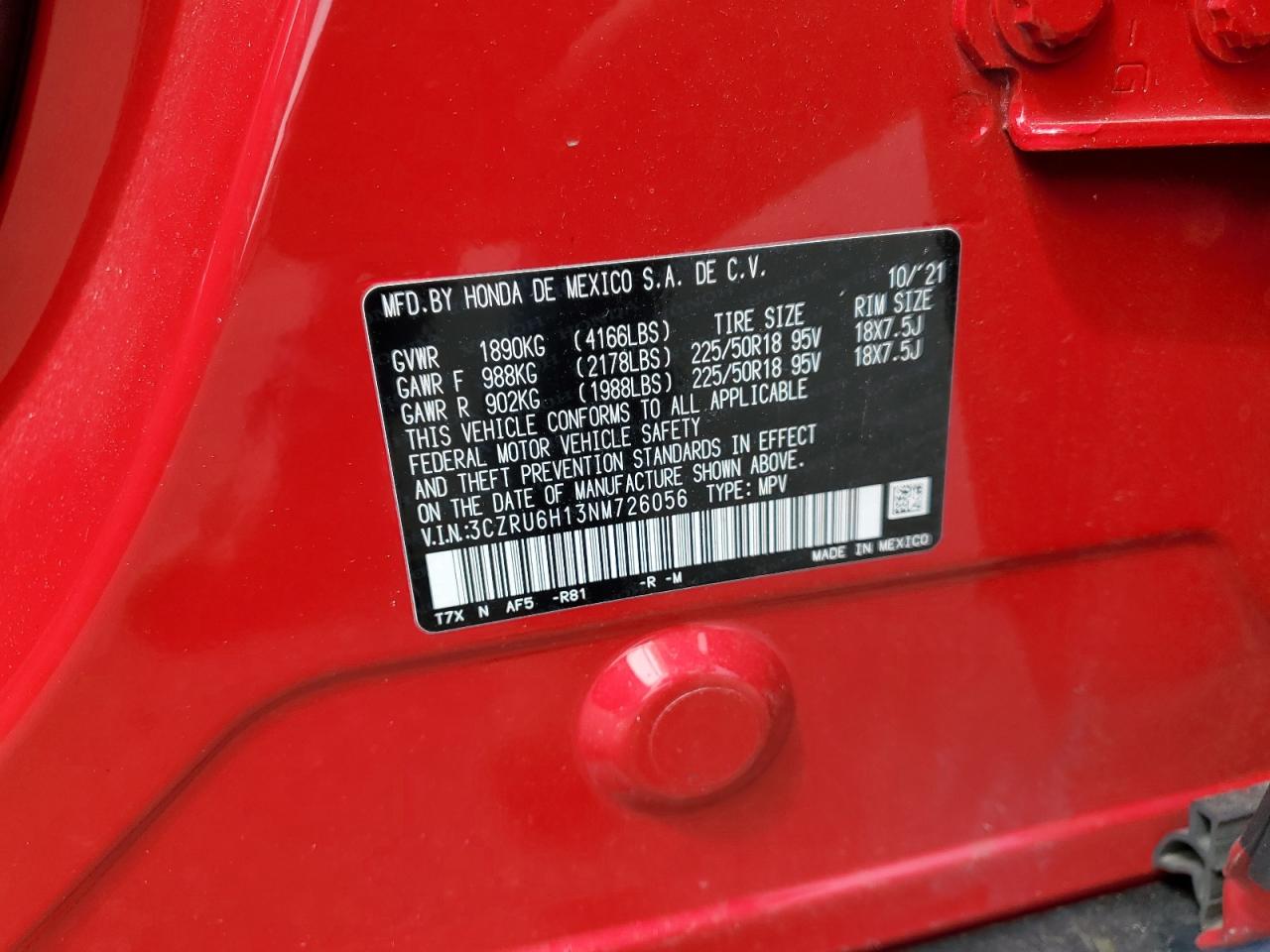 2022 Honda Hr-V Sport VIN: 3CZRU6H13NM726056 Lot: 56520405
