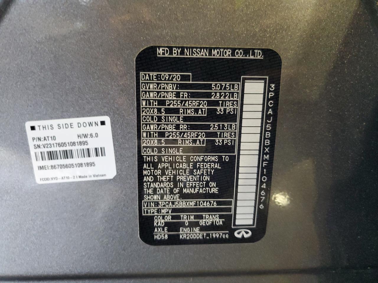 2021 Infiniti Qx50 Luxe VIN: 3PCAJ5BBXMF104676 Lot: 55590605