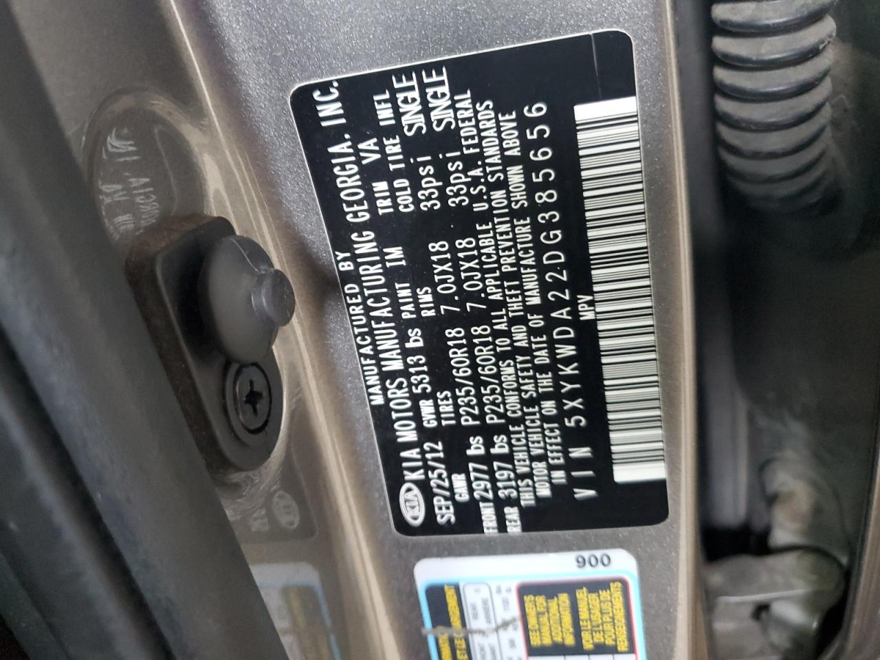 2013 Kia Sorento Sx VIN: 5XYKWDA22DG385656 Lot: 57162475
