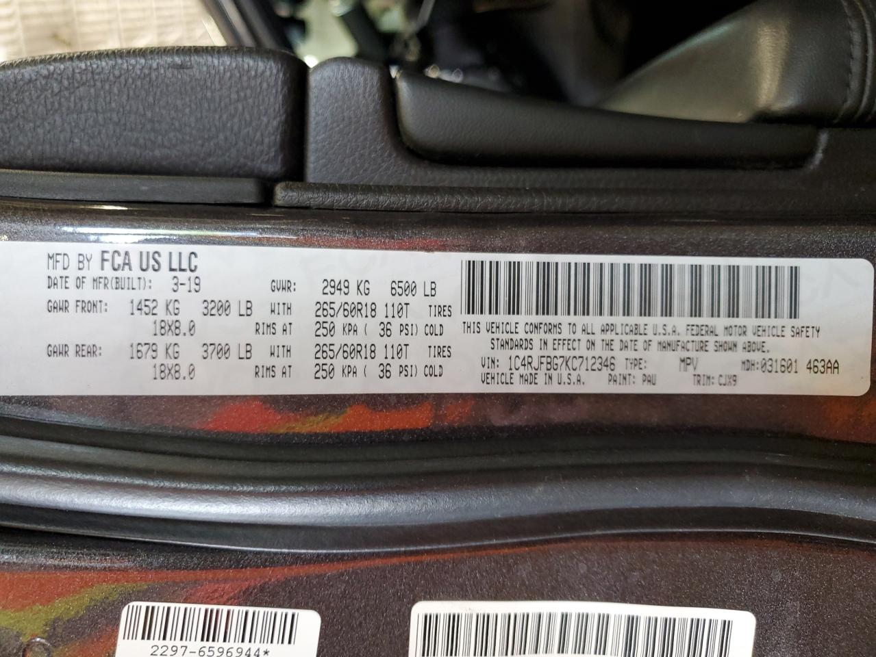 2019 Jeep Grand Cherokee Limited VIN: 1C4RJFBG7KC712346 Lot: 56588915