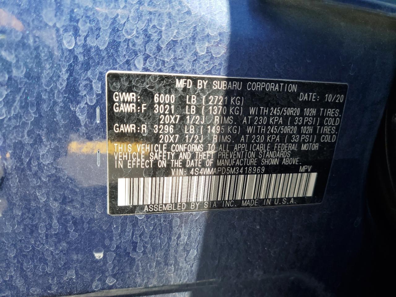 2021 Subaru Ascent Limited VIN: 4S4WMAPD5M3418969 Lot: 58999545