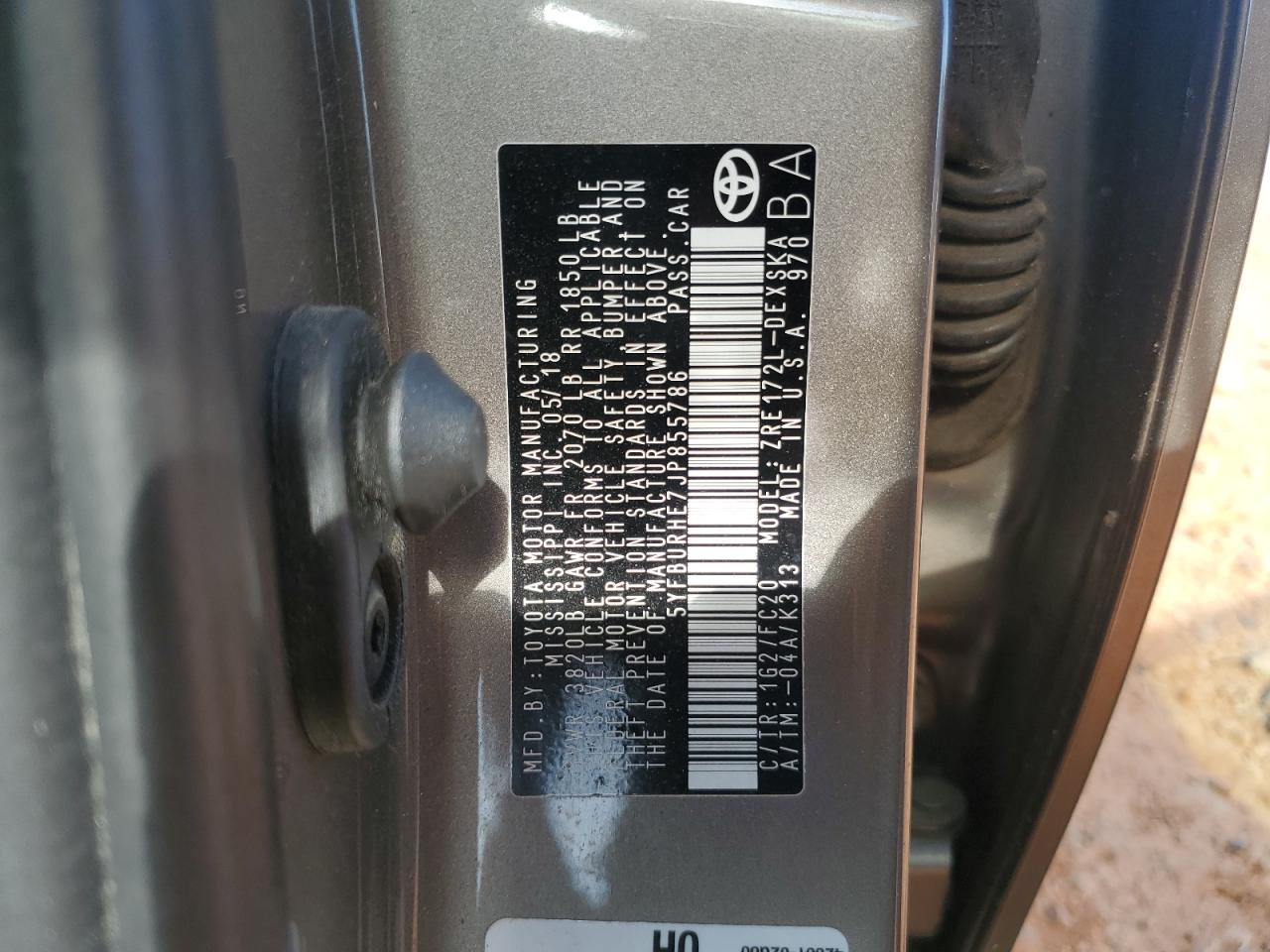 5YFBURHE7JP855786 TOYOTA COROLLA 2018