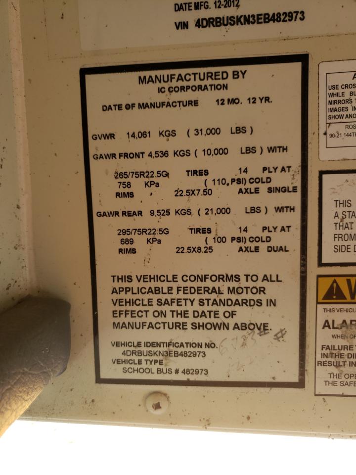IC CORPORATION ALL MODELS 2014 VIN 4DRBUSKN3EB482973 фото 13