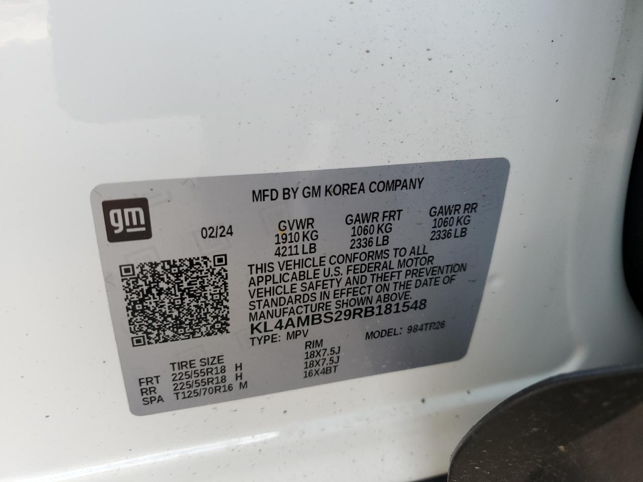 2024 Buick Encore Gx Preferred VIN: KL4AMBS29RB181548 Lot: 55925995