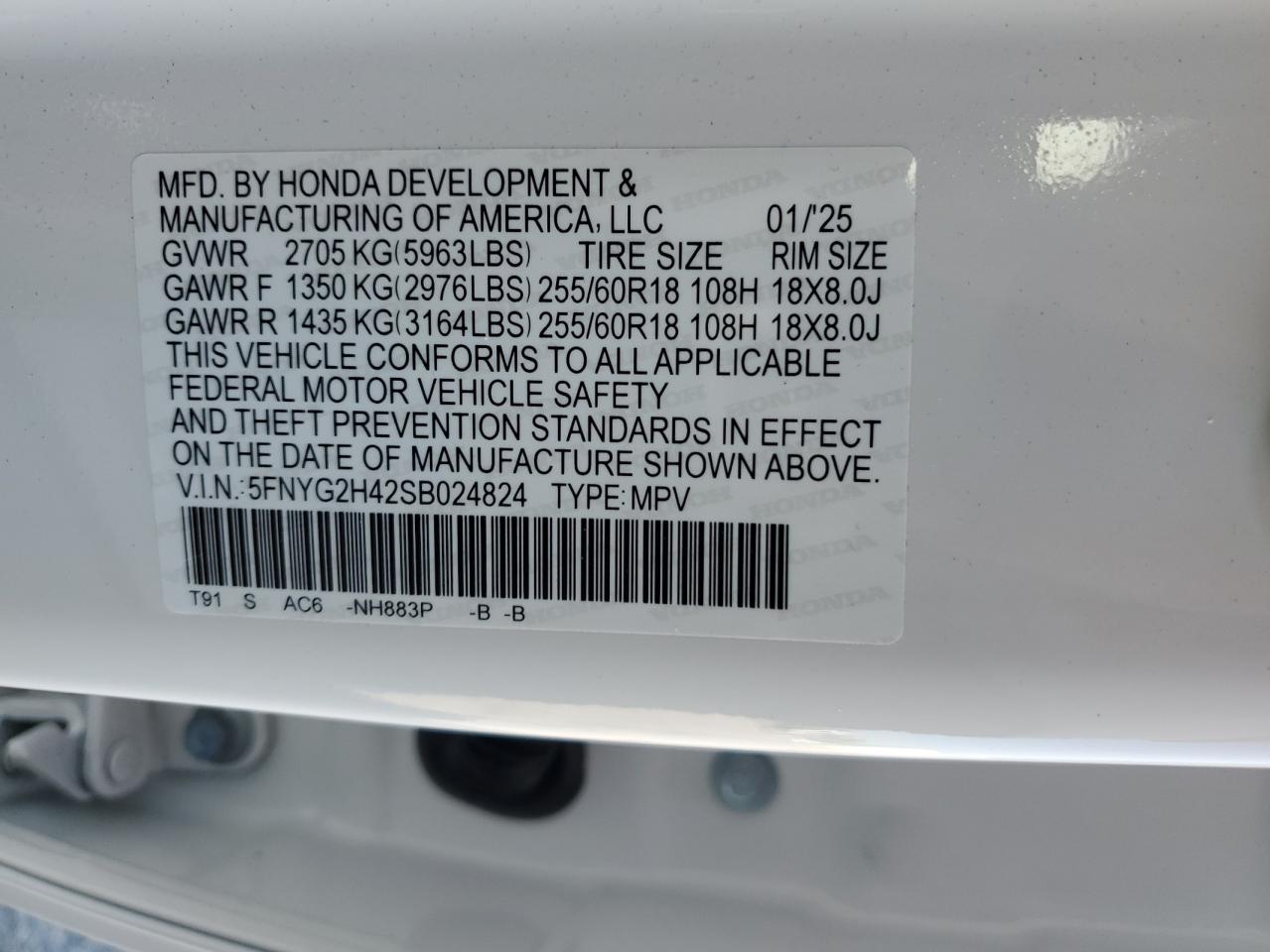 2025 Honda Pilot Exl VIN: 5FNYG2H42SB024824 Lot: 56316335