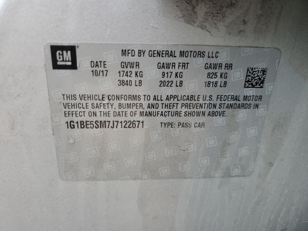 2018 Chevrolet Cruze Lt VIN: 1G1BE5SM7J7122671 Lot: 56729775