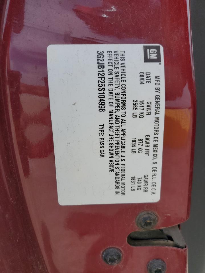 2005 Pontiac Sunfire VIN: 3G2JB12F25S104998 Lot: 55384185