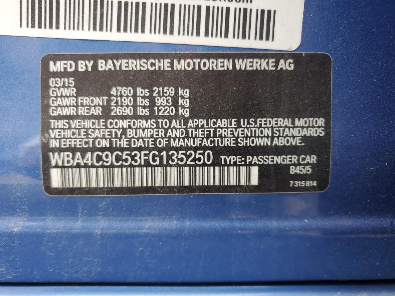 2015 BMW 428 Xi Gran Coupe Sulev VIN: WBA4C9C53FG135250 Lot: 56760725