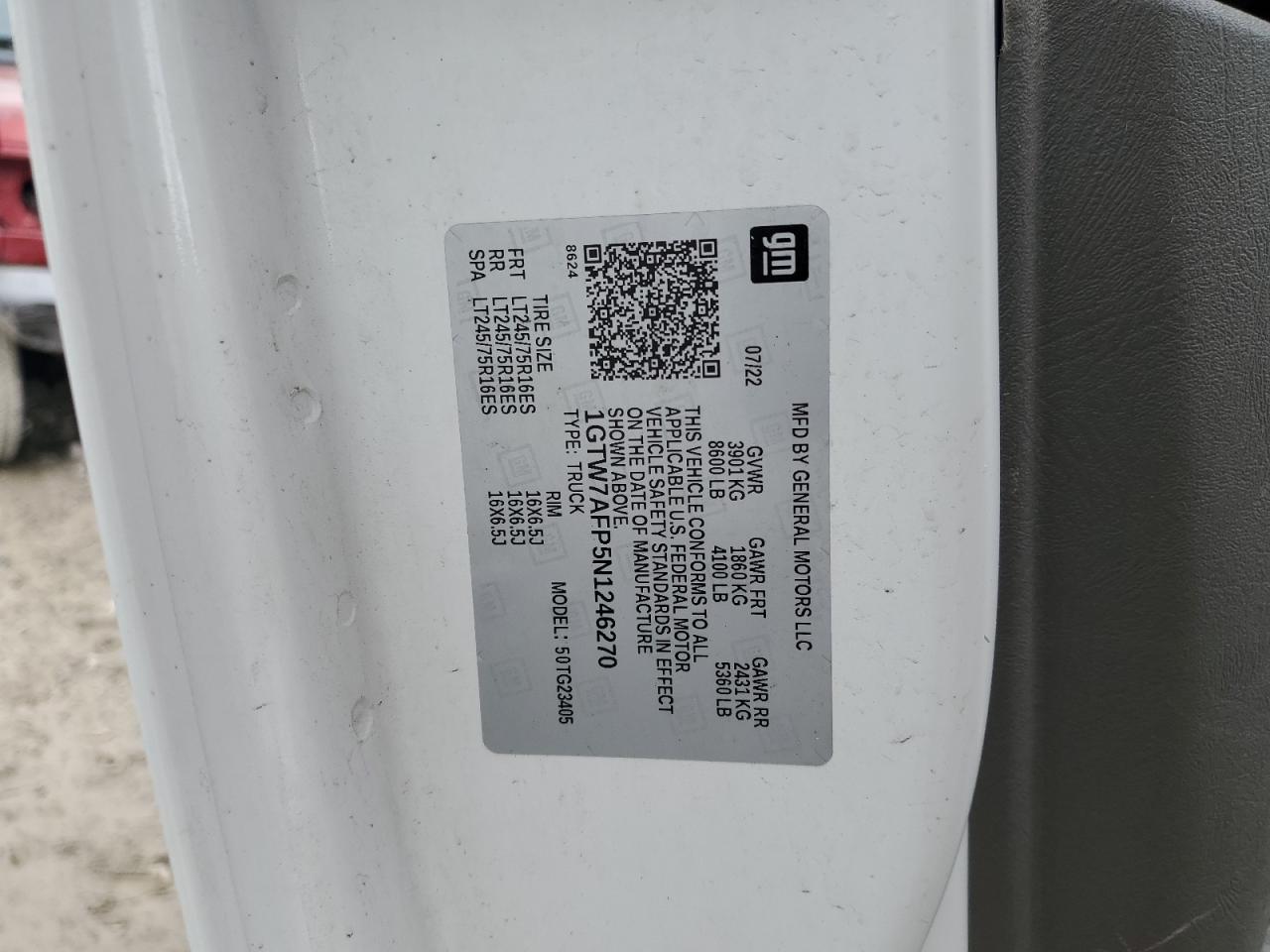 2022 GMC Savana G2500 VIN: 1GTW7AFP5N1246270 Lot: 56471635