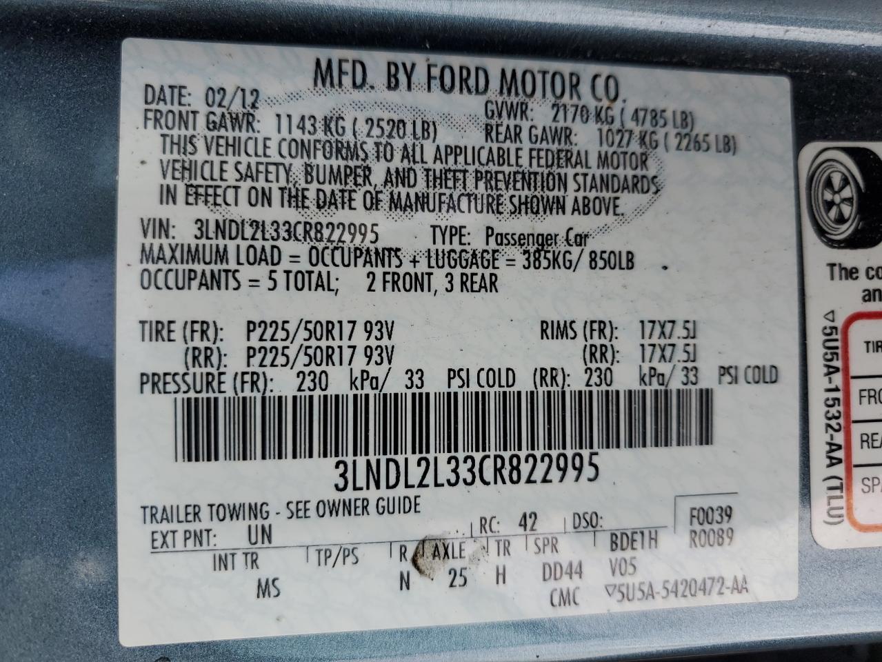 2012 Lincoln Mkz Hybrid VIN: 3LNDL2L33CR822995 Lot: 58790375