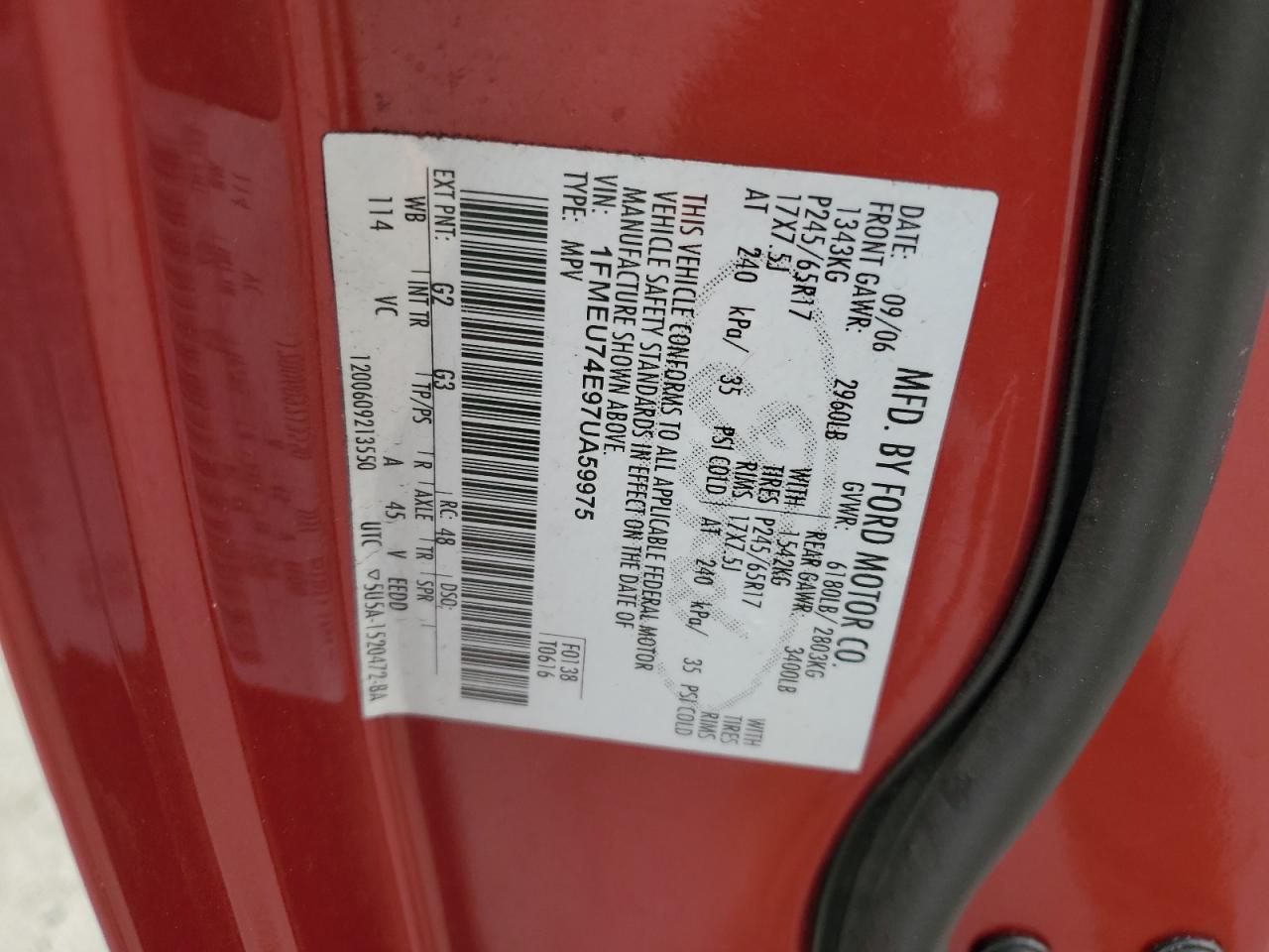 2007 Ford Explorer Eddie Bauer VIN: 1FMEU74E97UA59975 Lot: 56460195