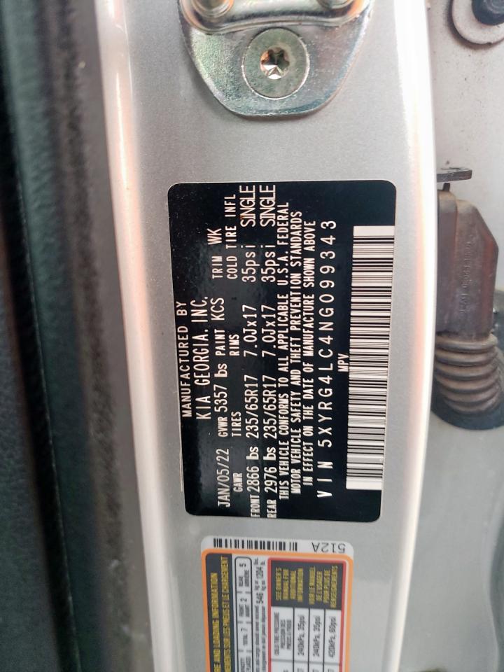 2022 Kia Sorento Lx VIN: 5XYRG4LC4NG099343 Lot: 58846855