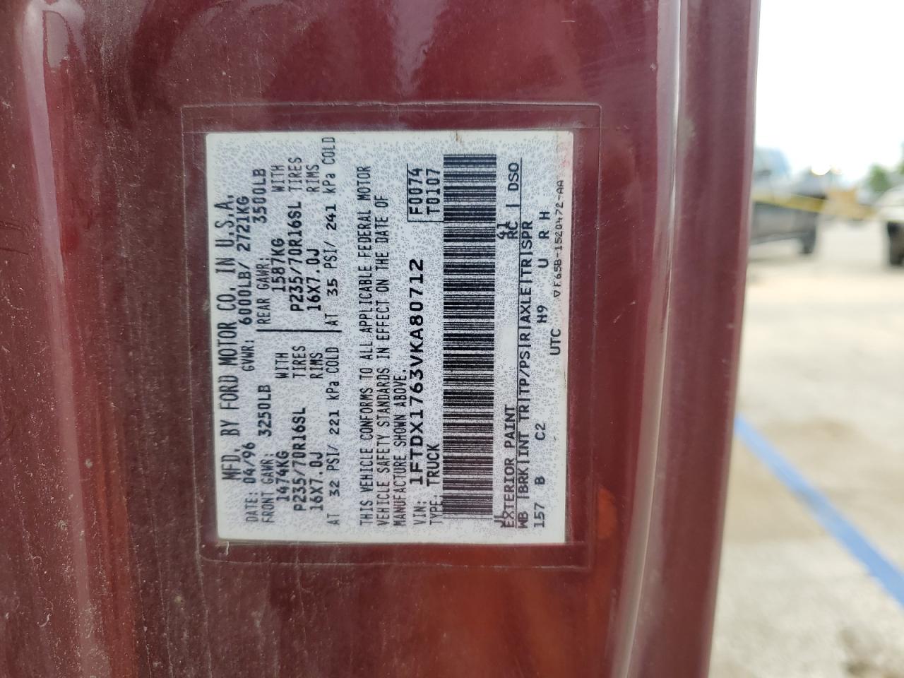 1997 Ford F150 VIN: 1FTDX1763VKA80712 Lot: 58445965